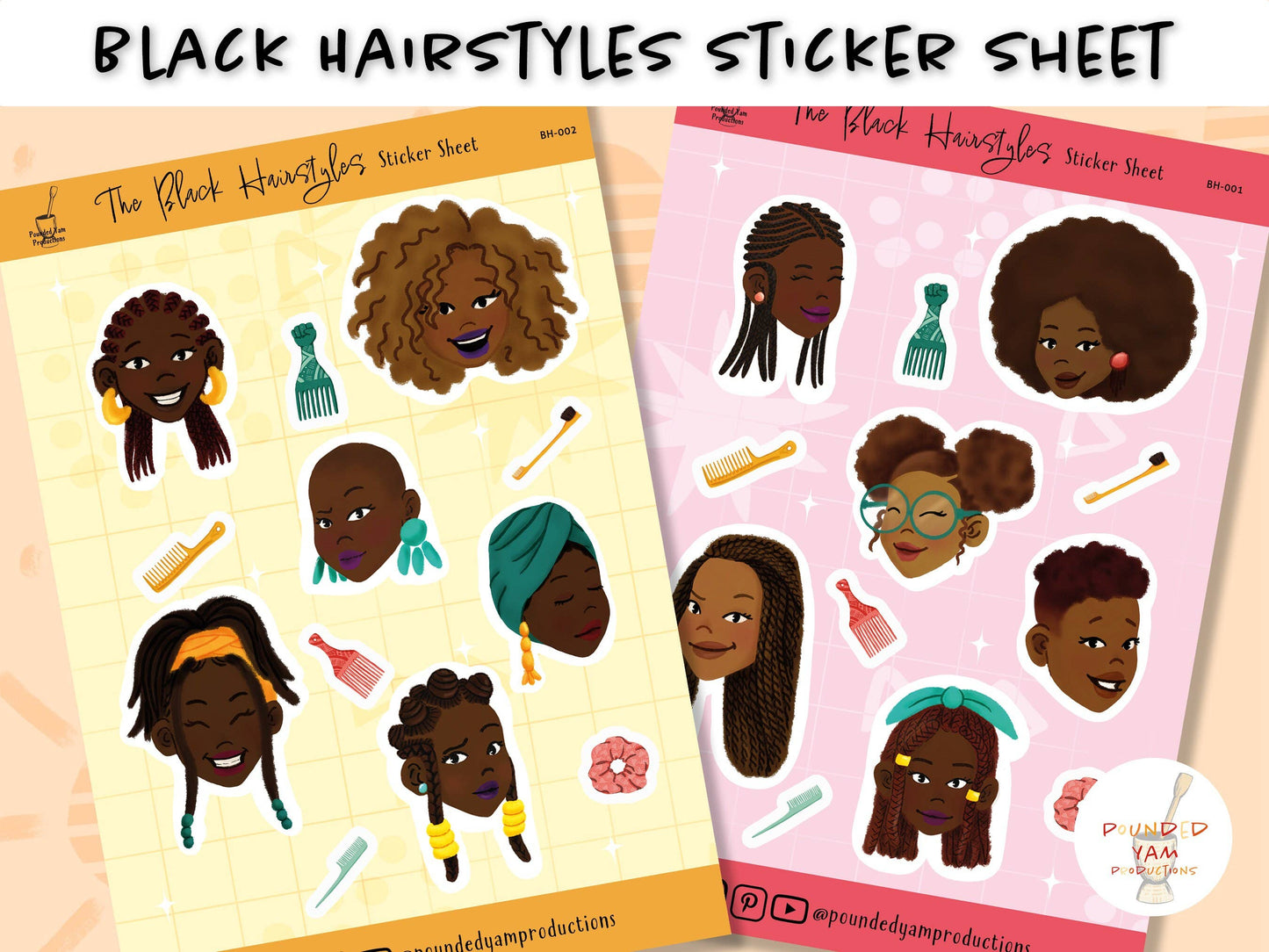 Black Girl Black Hair Stickers Sheet